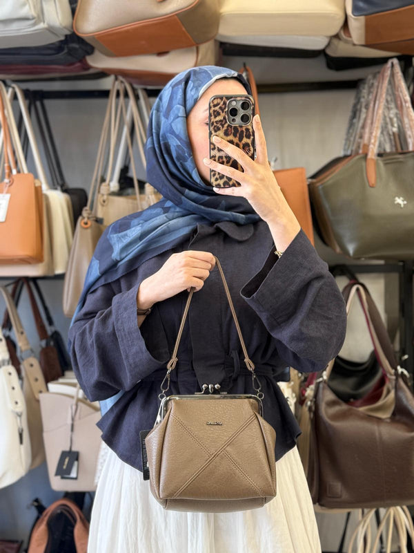 Nas Bag Mini Vintage Burslu Klipsli Vizon Kadın Omuz ve Çapraz Çanta - 1423