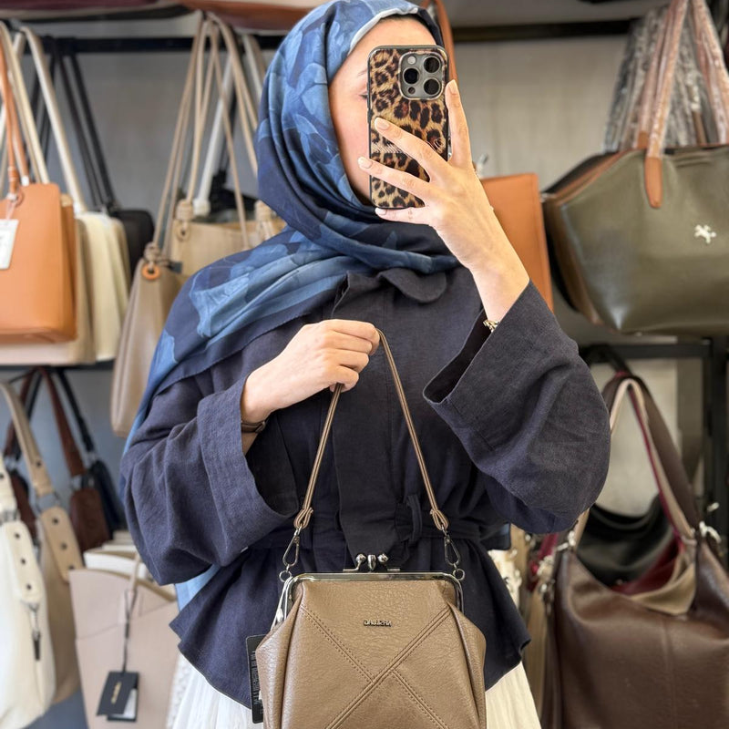 Nas Bag Mini Vintage Burslu Klipsli Vizon Kadın Omuz ve Çapraz Çanta - 1423 - 1