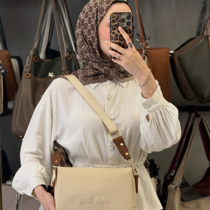 Nas Bag Krem Taba Üç Bölmeli Yumuşak Dokulu Ayarlanabilir Geniş Askılı Kadın Çapraz Omuz Çantası - 1427