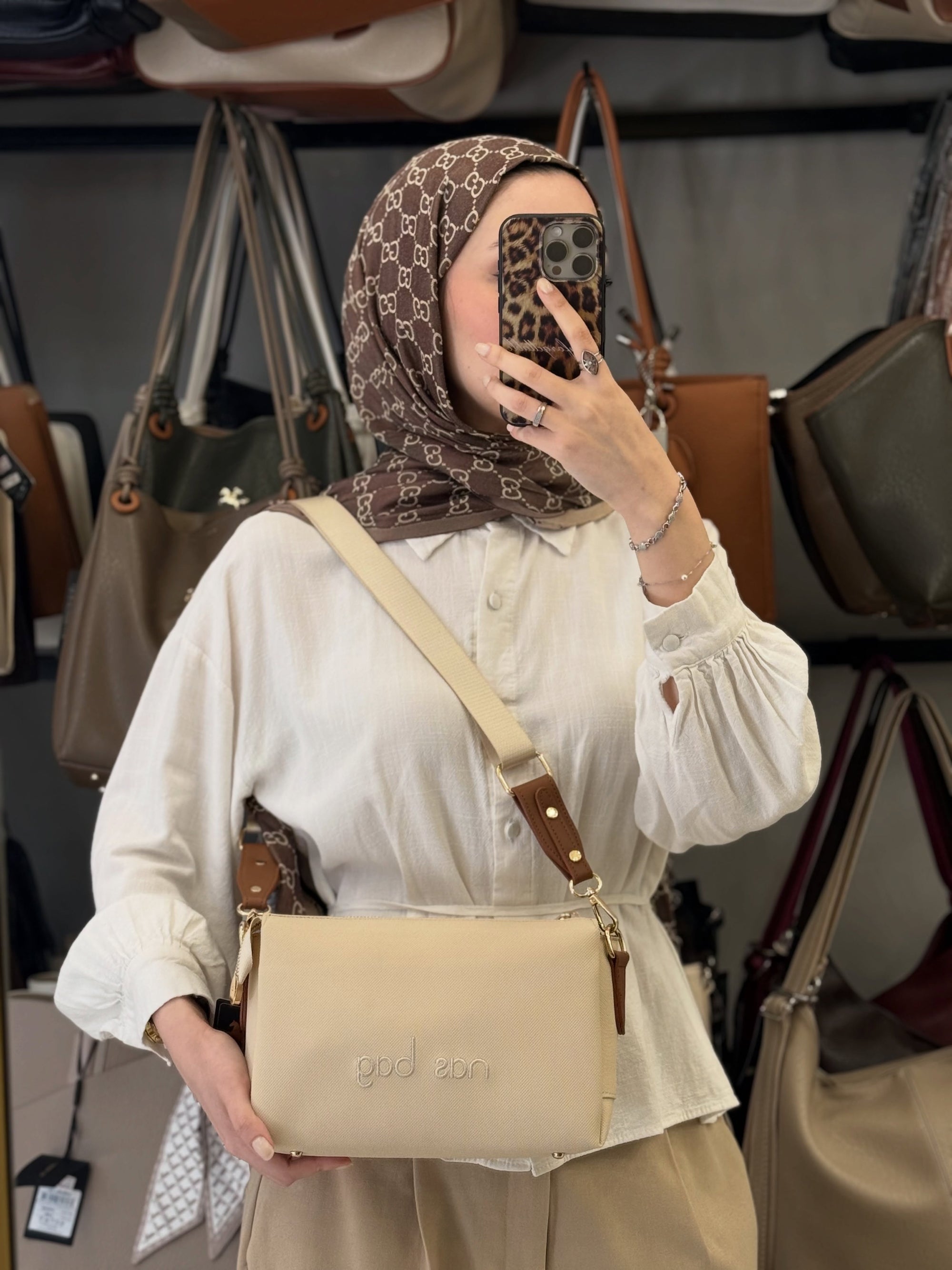 Nas Bag Krem Taba Üç Bölmeli Yumuşak Dokulu Ayarlanabilir Geniş Askılı Kadın Çapraz Omuz Çantası - 1427