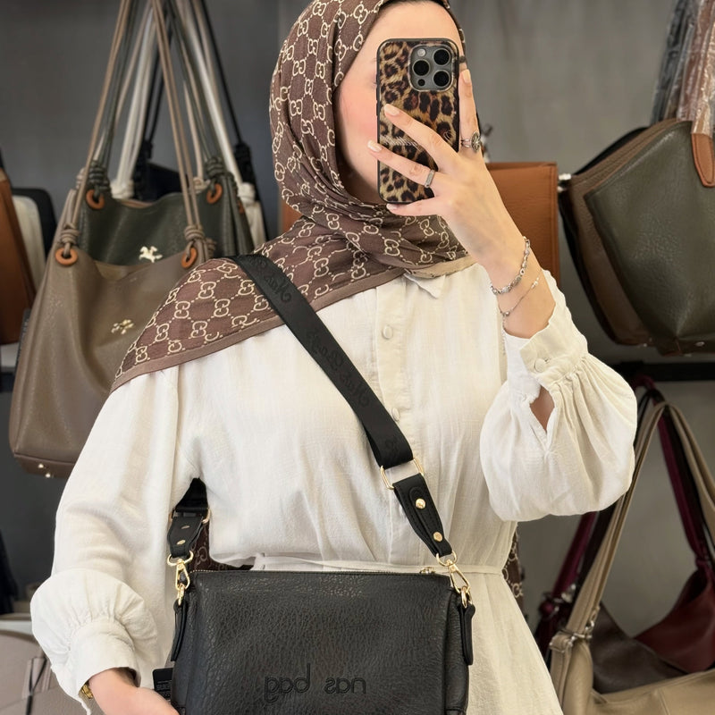 Nas Bag Siyah Üç Bölmeli Yumuşak Dokulu Ayarlanabilir Geniş Askılı Kadın Çapraz Omuz Çantası - 1427
