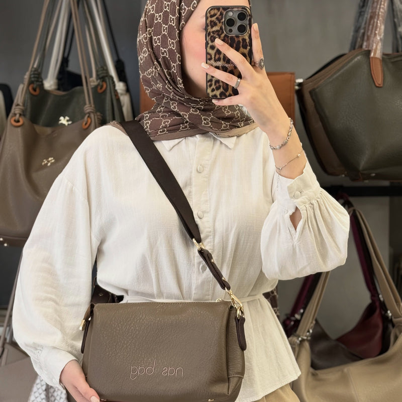 Nas Bag Üç Bölmeli Yumuşak Dokulu Ayarlanabilir Geniş Askılı Kadın Çapraz Omuz Çantası - 1427 - 5