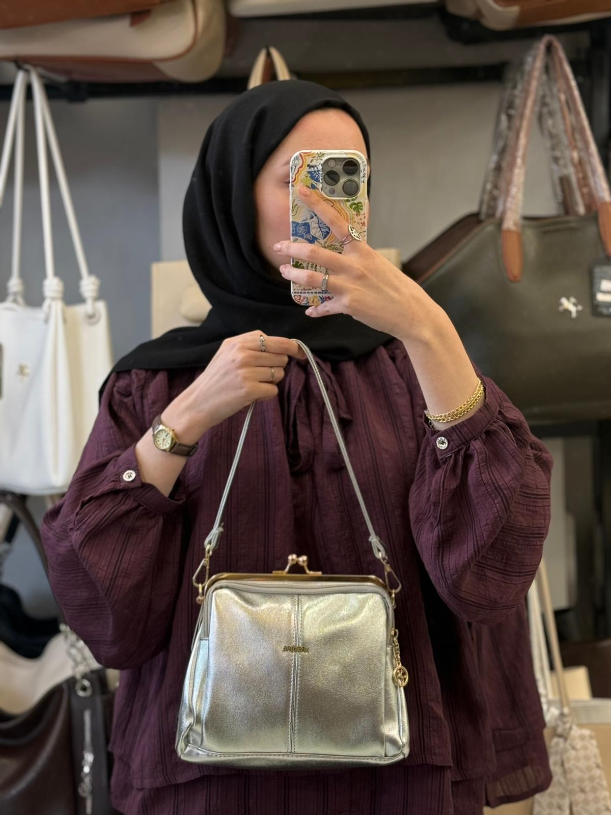 Nas Bag Burslu Klipsli Gümüş Rengi Vintage Omuz ve Çapraz Çanta - 1432