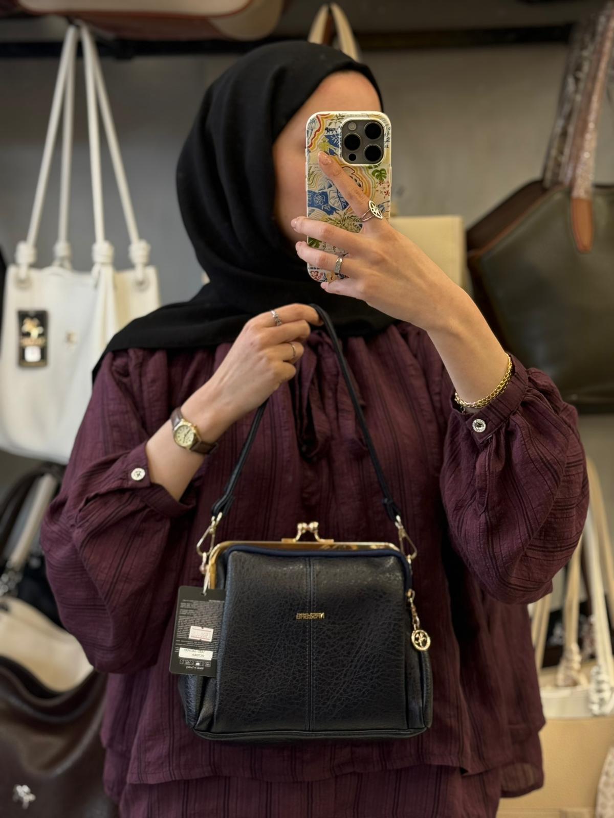 Nas Bag Burslu Klipsli Lacivert Rengi Vintage Omuz ve Çapraz Çanta - 1432