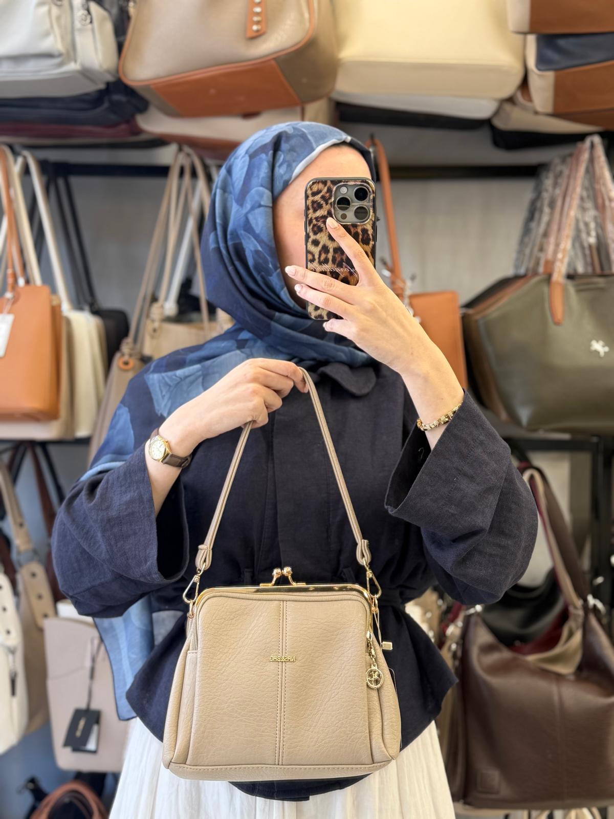 Nas Bag Burslu Klipsli Kum Vintage Omuz ve Çapraz Çanta - 1432