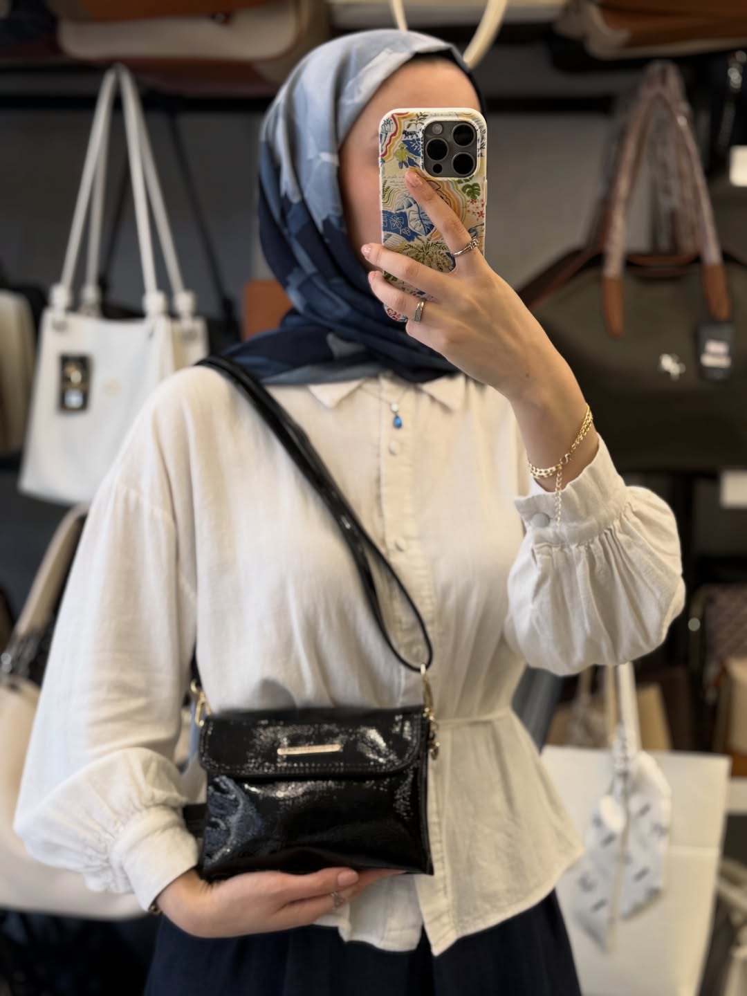 Nas Bag Siyah Rugan Kumaş Çok Bölmeli Mini Omuz Çantası - 1434