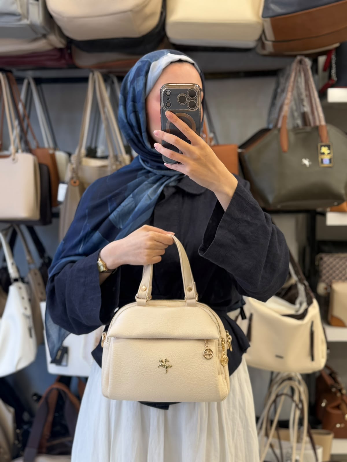 NAS Bag Krem Çok Bölmeli Yumuşak Kumaş Kadın El ve Omuz Çantası - 1438