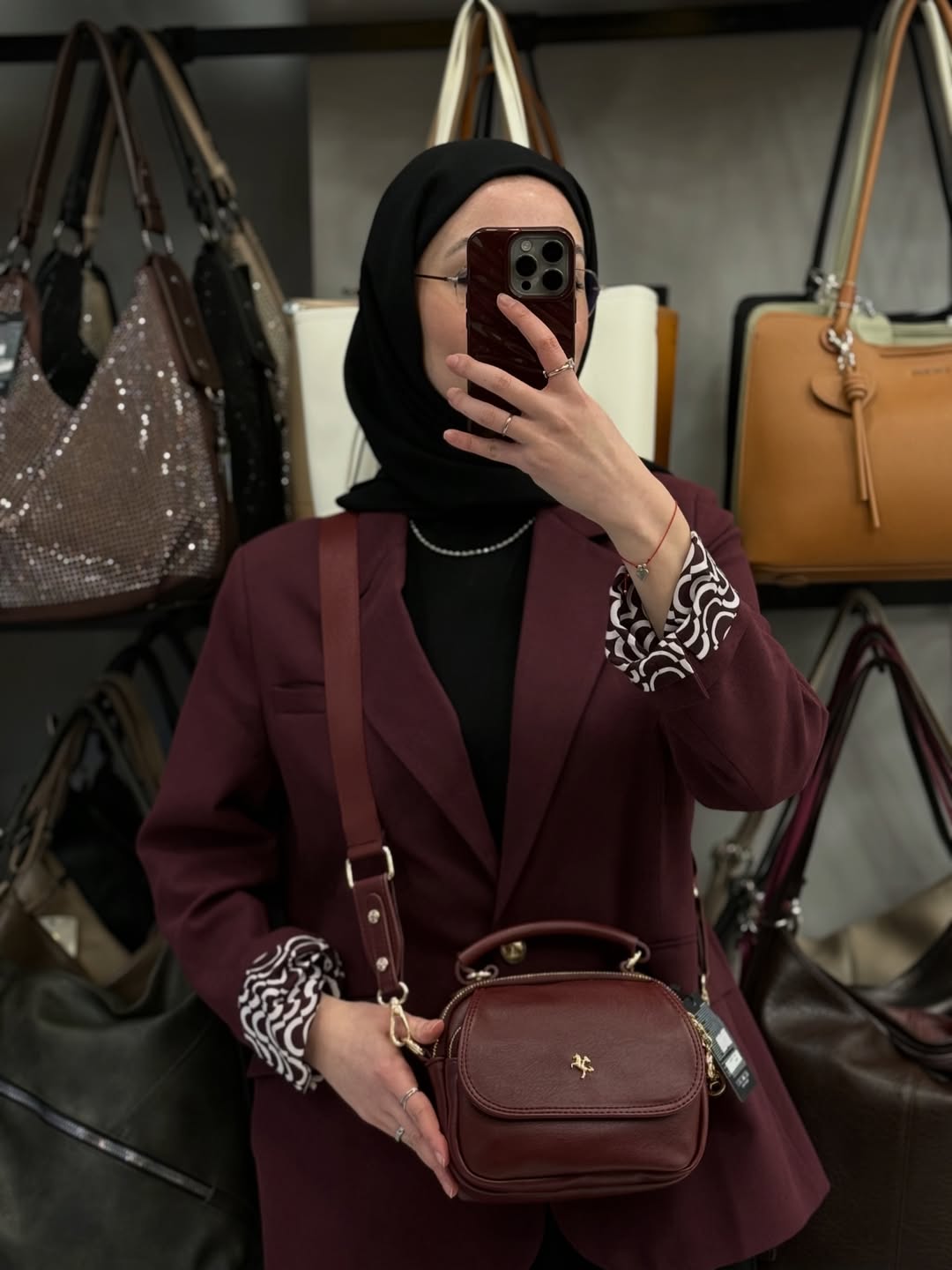 NASBAG Bordo Bono Çok Bölmeli ve Geniş Askılı Kadın El ve Çapraz Omuz Çantası - 1444
