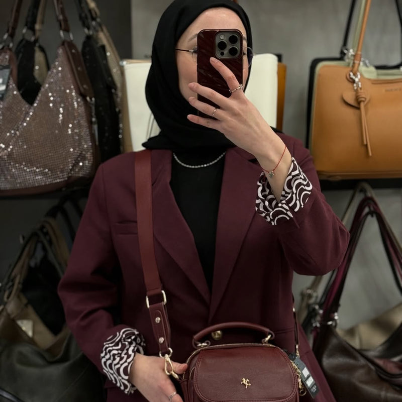 NASBAG Bordo Bono Çok Bölmeli ve Geniş Askılı Kadın El ve Çapraz Omuz Çantası - 1444 - 9
