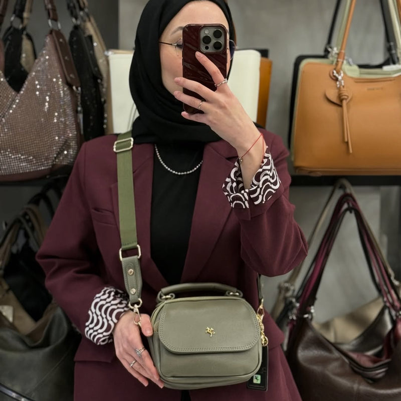 NASBAG Yeşil Bono Çok Bölmeli ve Geniş Askılı Kadın El ve Çapraz Omuz Çantası - 1444 - 2