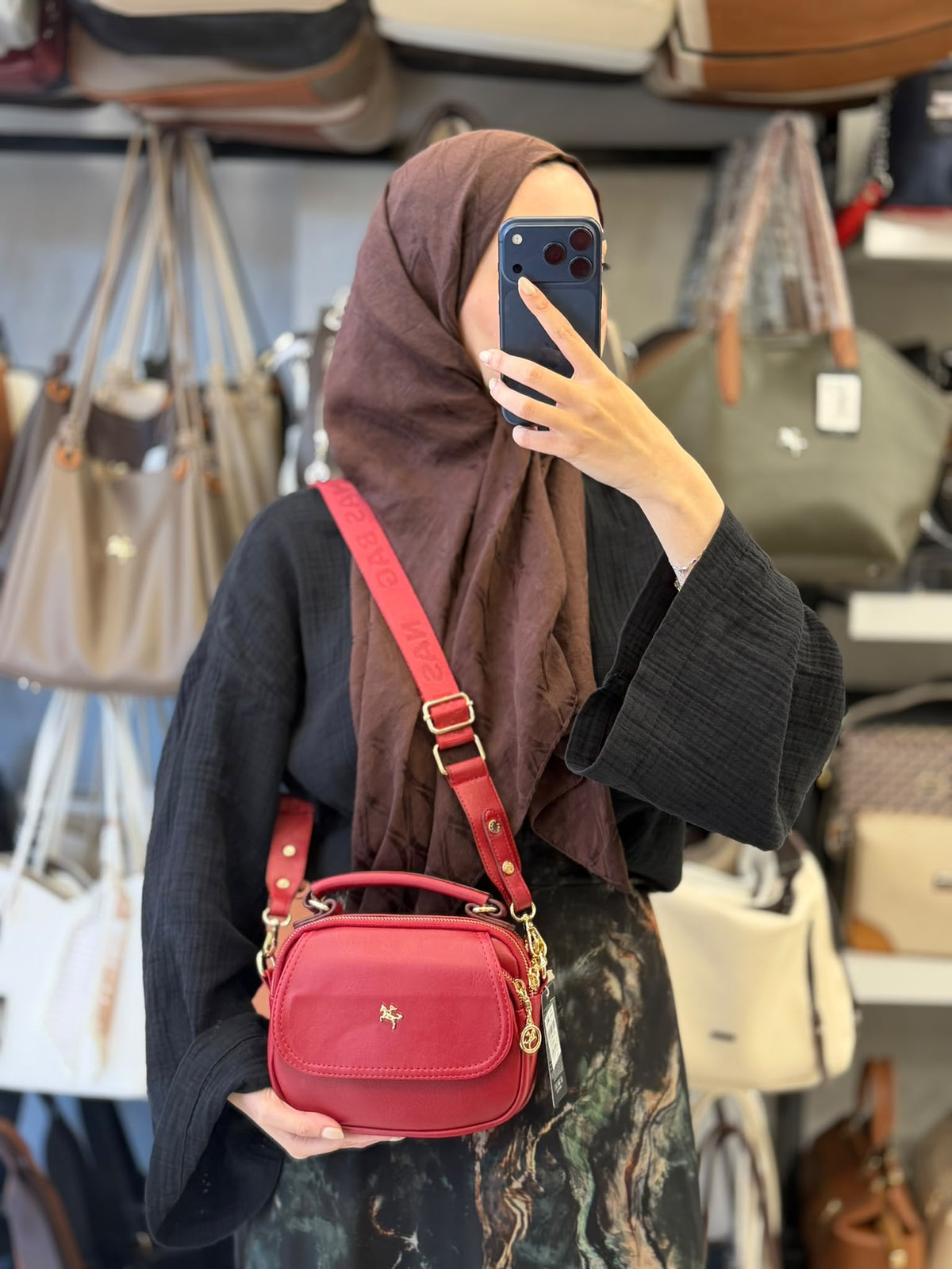 NASBAG Kırmızı Bono Çok Bölmeli ve Geniş Askılı Kadın El ve Çapraz Omuz Çantası - 1444