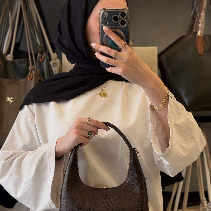 Nas Bag Acı Kahve Çift Fermuarlı Deri Dokulu Kadın Kol Çantası - 1451