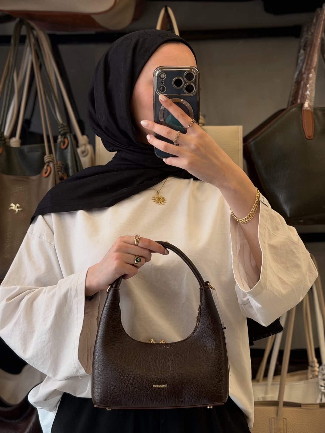 Nas Bag Acı Kahve Çift Fermuarlı Deri Dokulu Kadın Kol Çantası - 1451