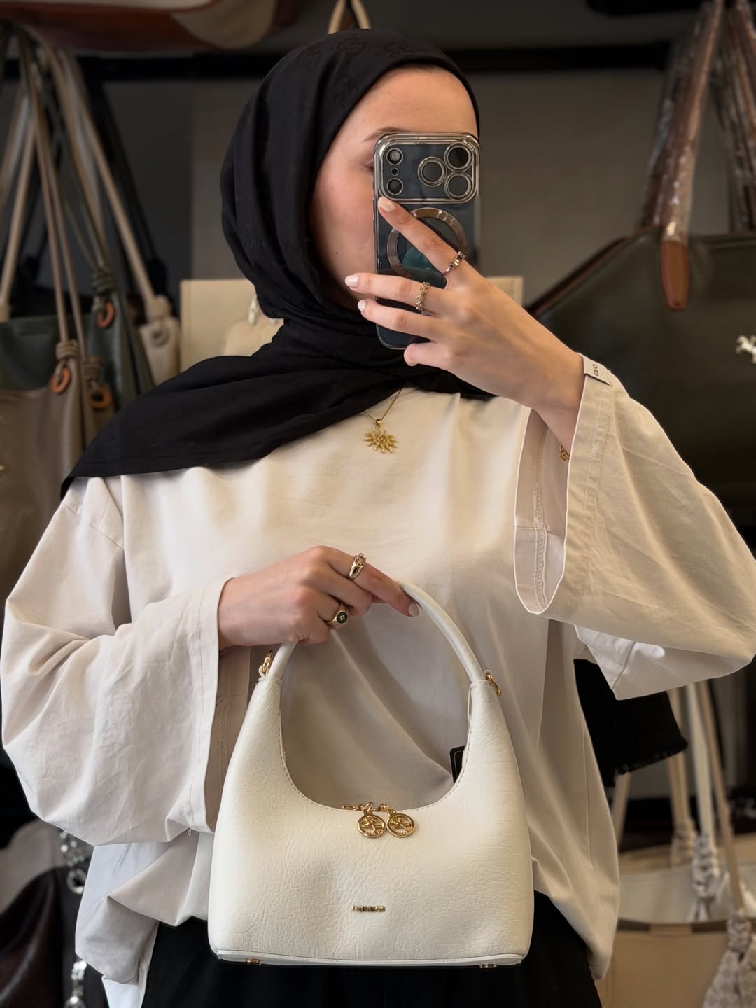 Nas Bag Beyaz Çift Fermuarlı Deri Dokulu Kadın Kol Çantası - 1451