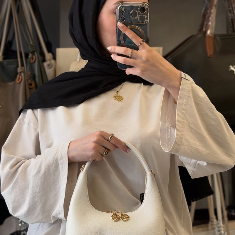 Nas Bag Beyaz Çift Fermuarlı Deri Dokulu Kadın Kol Çantası - 1451 - 1