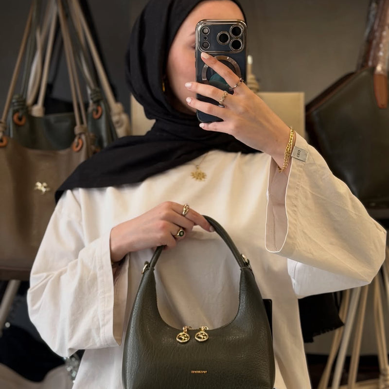 Nas Bag Haki Çift Fermuarlı Deri Dokulu Kadın Kol Çantası - 1451 - 1