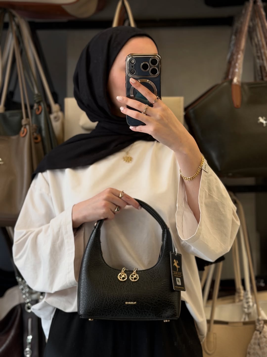 Nas Bag Siyah Çift Fermuarlı Deri Dokulu Kadın Kol Çantası - 1451
