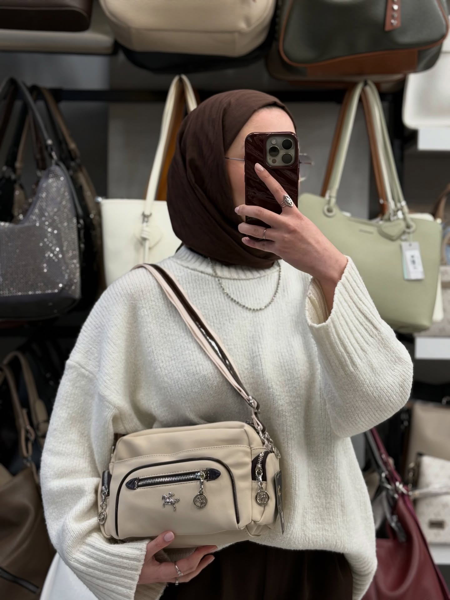 Nas Bag Krem Kahve Buzzy Günlük Çok Gözlü Kadın Çantası - 1453