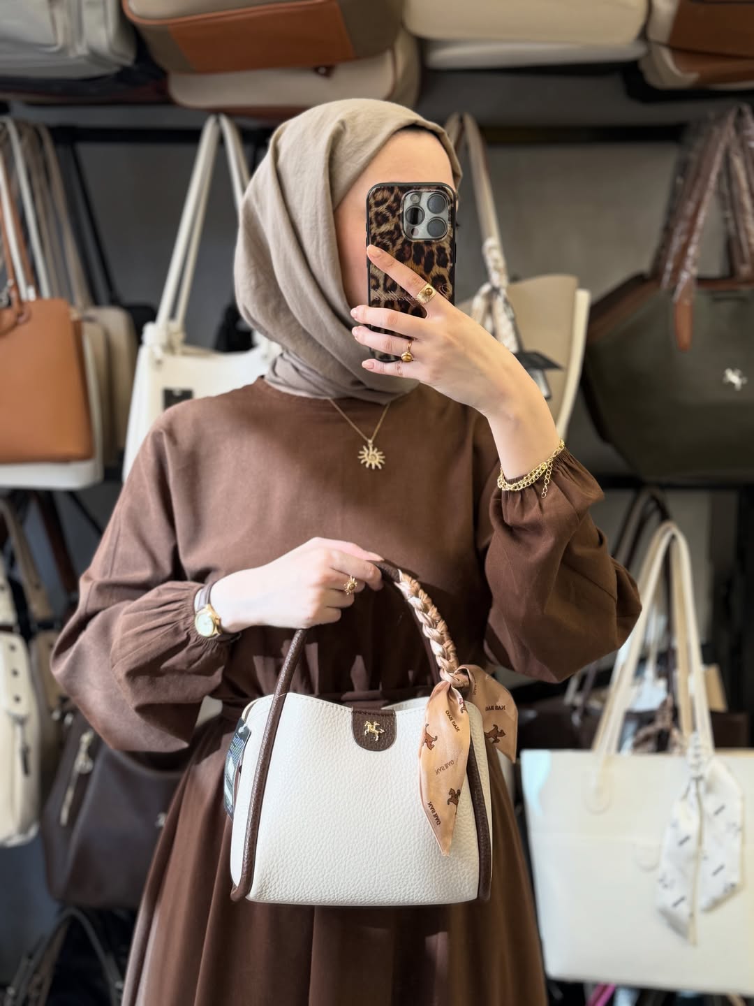 Nas Bag Krem Kahve Mini Boy El ve Çapraz Çanta - 1466