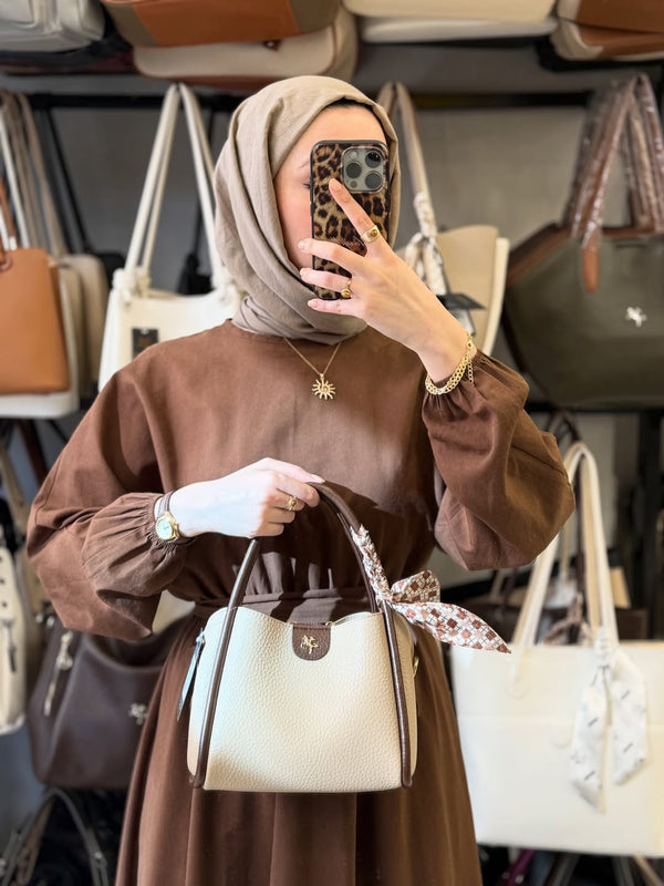 Nas Bag Kum Kahve Fularlı Mini Boy El ve Çapraz Çanta - 1466