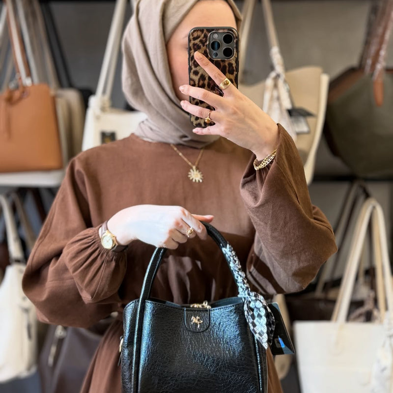 Nas Bag Siyah Fularlı Mini Boy El ve Çapraz Çanta - 1466 - 3