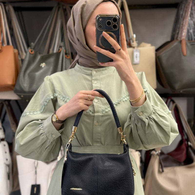 Nas Bag Lacivert Victoria Kumaş Kadın Mini Omuz ve Çapraz Çanta - 1469 - 6