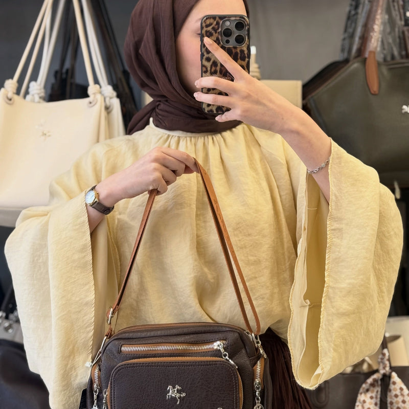 Nas Bag Kahve Taba Yumuşak Dokulu Kadın El ve Omuz Çantası - 1476