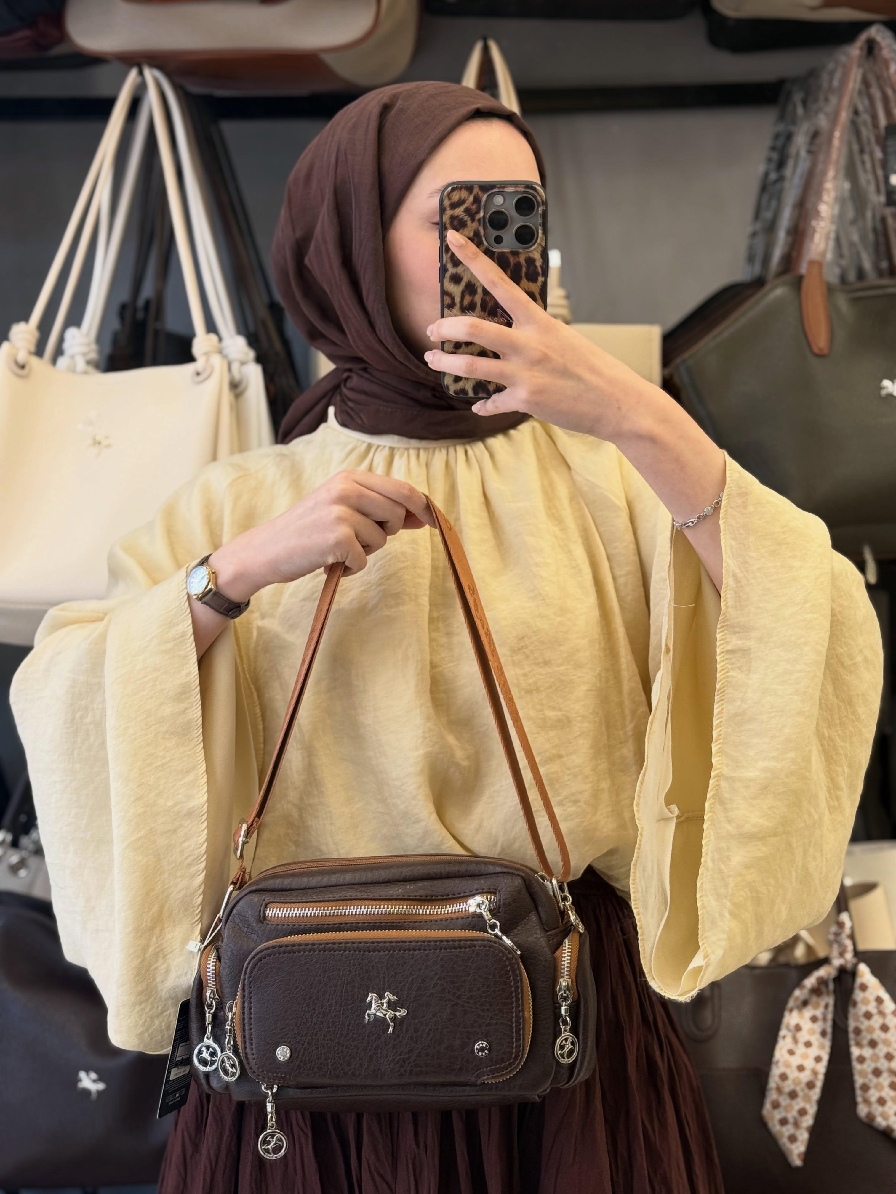 Nas Bag Kahve Taba Yumuşak Dokulu Kadın El ve Omuz Çantası - 1476