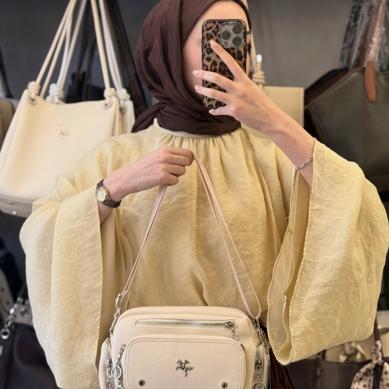 Nas Bag Krem Yumuşak Dokulu Kadın El ve Omuz Çantası - 1476 - 1