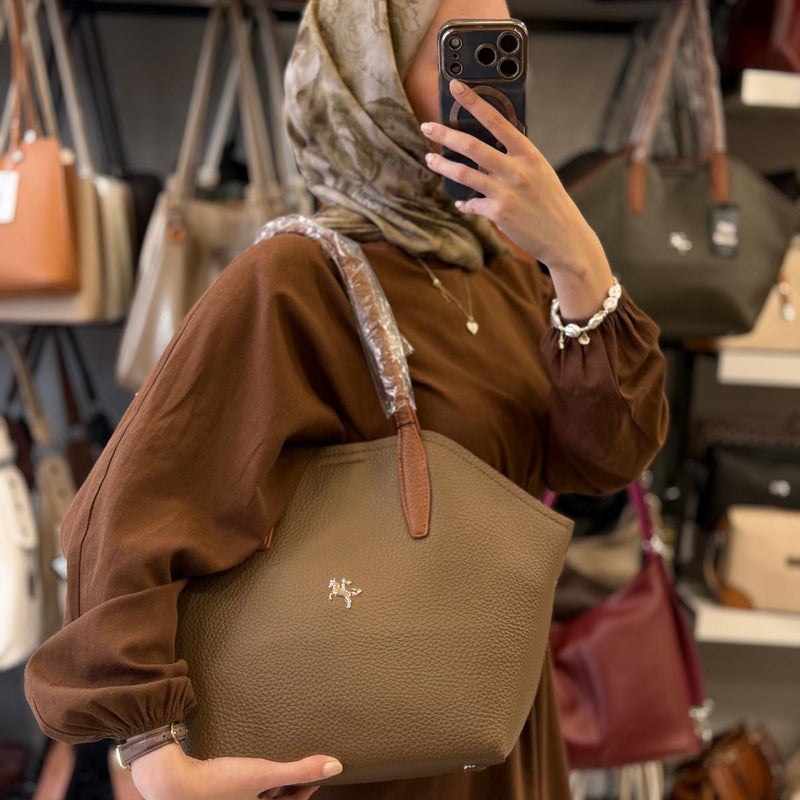 Nas Bag Vizon Taba Yumuşak Dokulu & Çok Bölmeli El ve Omuz Çantası - 1486 - 1