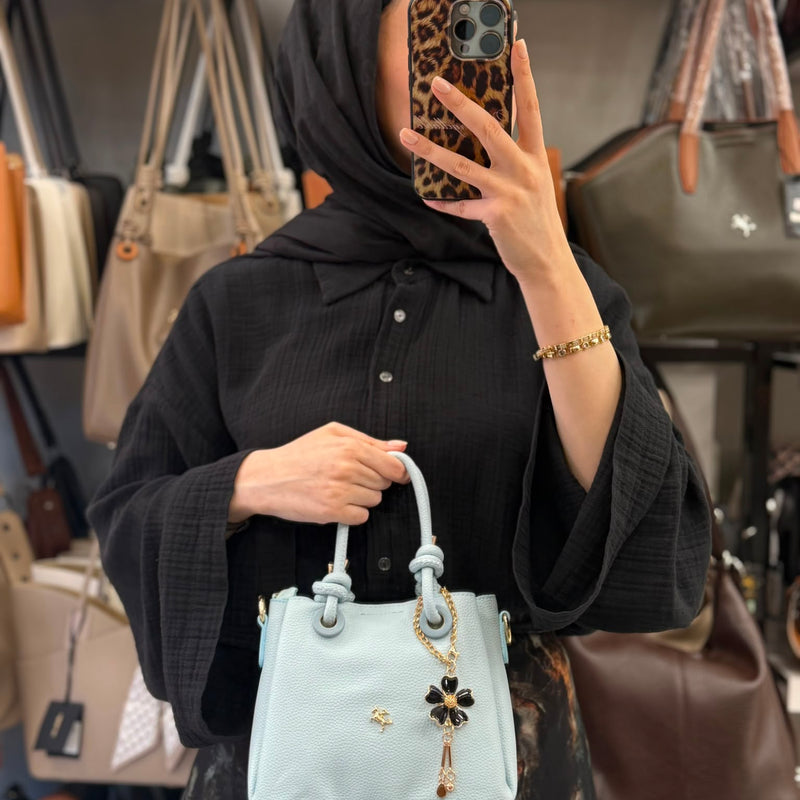 Nas Bag Kadın Charmlı Mavi Mini El ve Çapraz Çanta - 1498 - 2