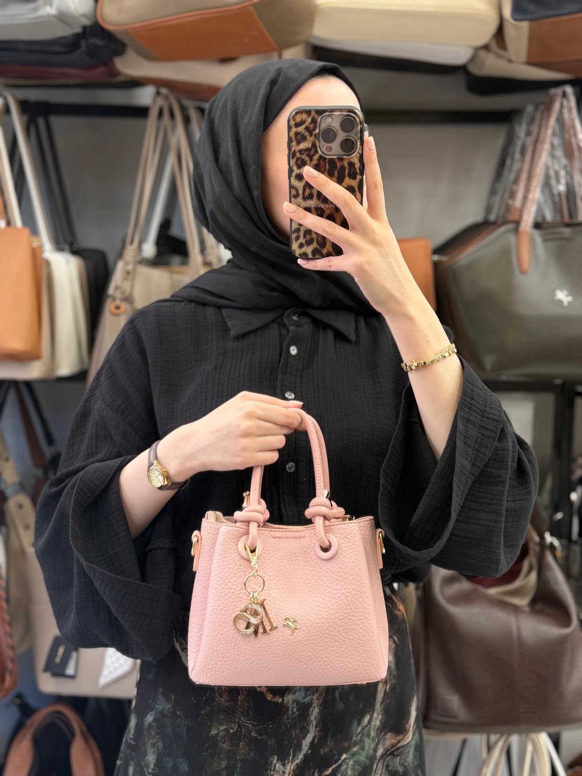 Nas Bag Kadın Charmlı Pembe Mini El ve Çapraz Çanta - 1498