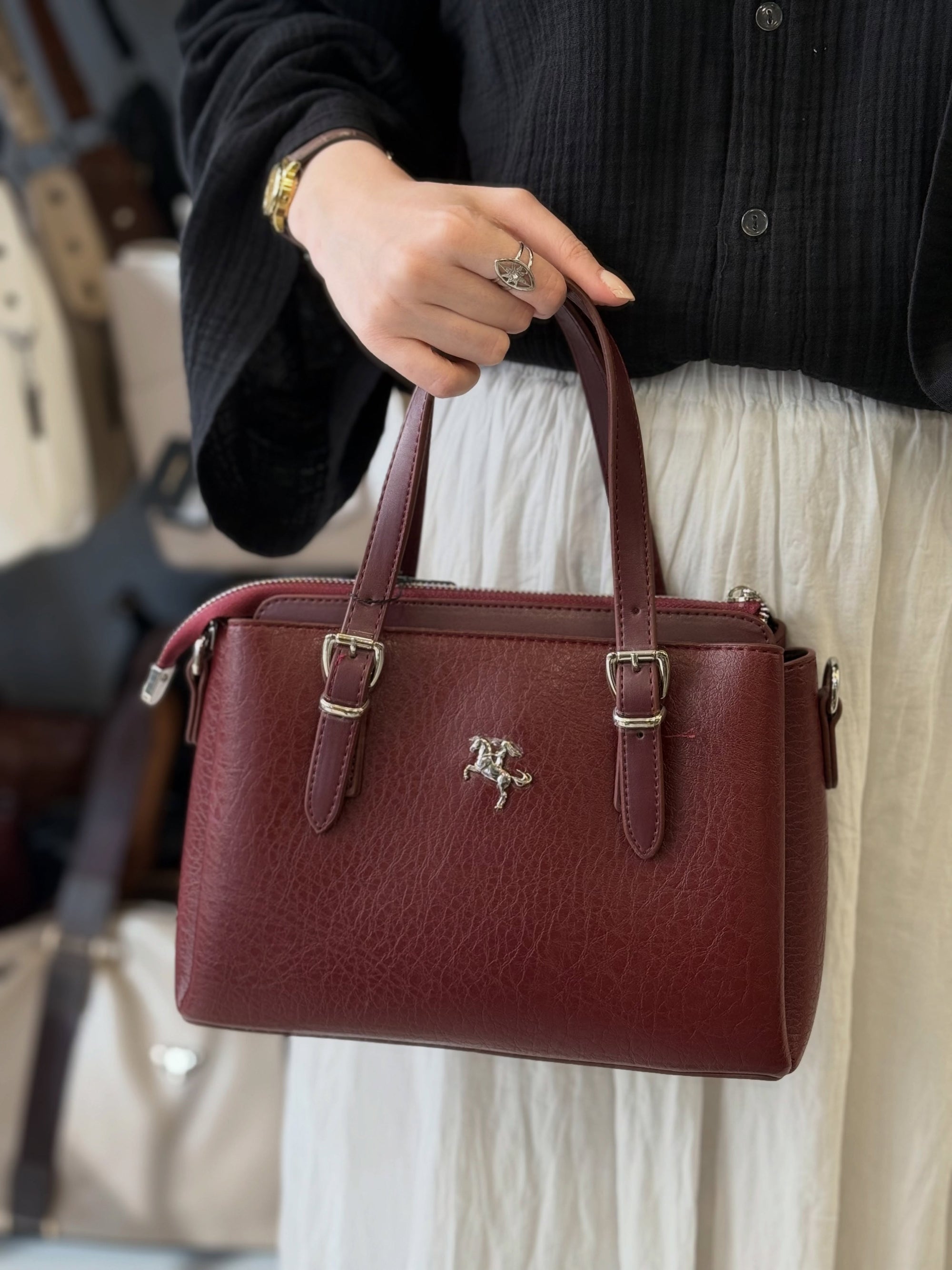Nas Bag Bordo Kemer Detaylı Kadın Çantası - 1510
