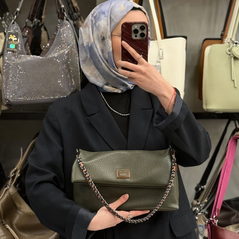 Nas Bag Zincir Askılı Katlamalı Çok Yönlü Kadın Omuz ve Clutch Çanta - 1513 - 20