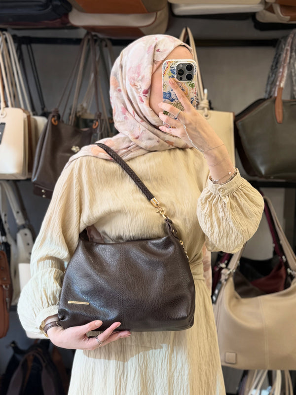 Nas Bag Kadın Kahverengi Şık Örgülü Askılı Omuz ve Çapraz Çanta - 1515