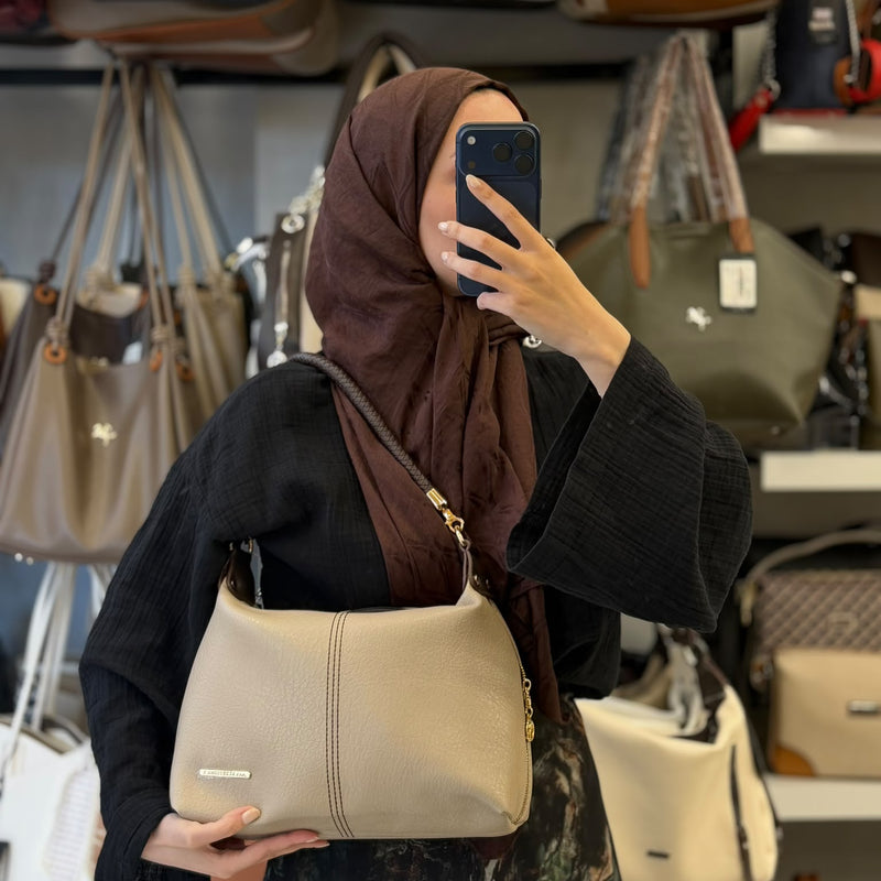 Nas Bag Kadın Kum Kahve Şık Örgülü Askılı Omuz ve Çapraz Çanta - 1515 - 1