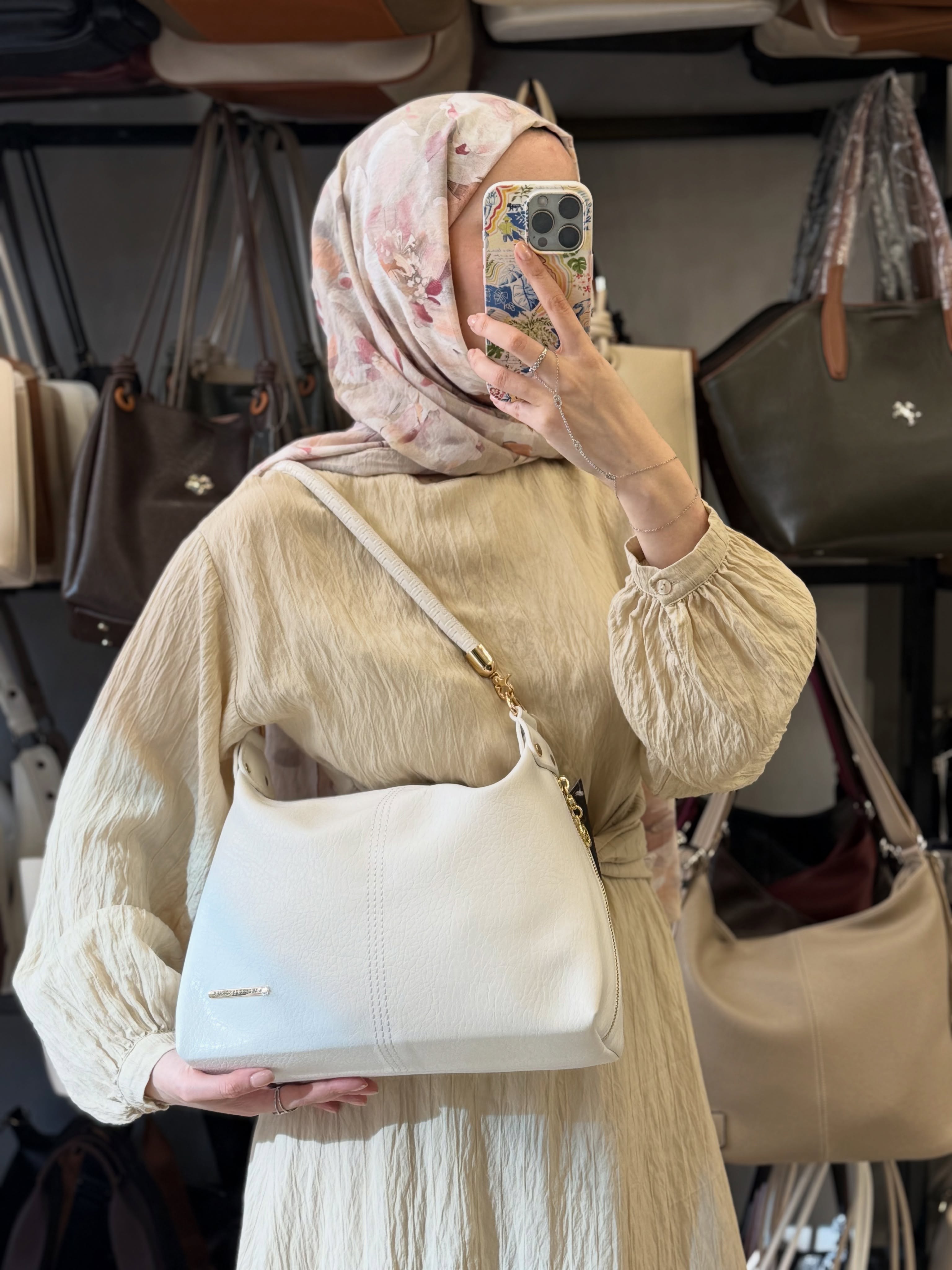 Nas Bag Kadın Beyaz Şık Örgülü Askılı Omuz ve Çapraz Çanta - 1515