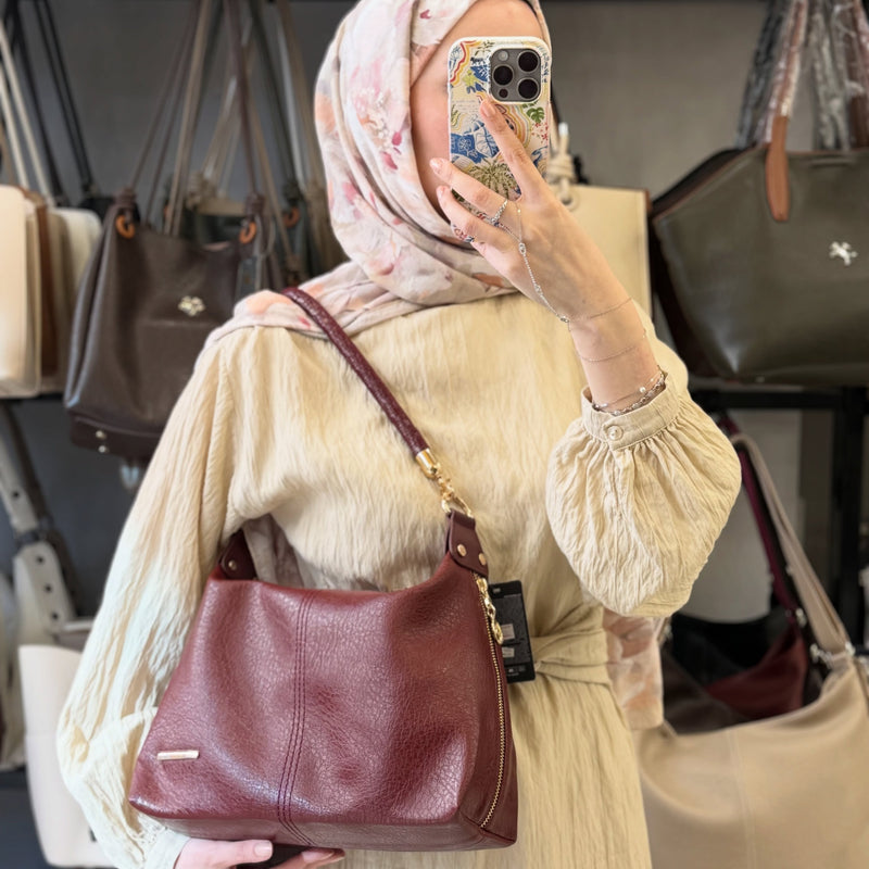 Nas Bag Kadın Bordo Şık Örgülü Askılı Omuz ve Çapraz Çanta - 1515 - 1
