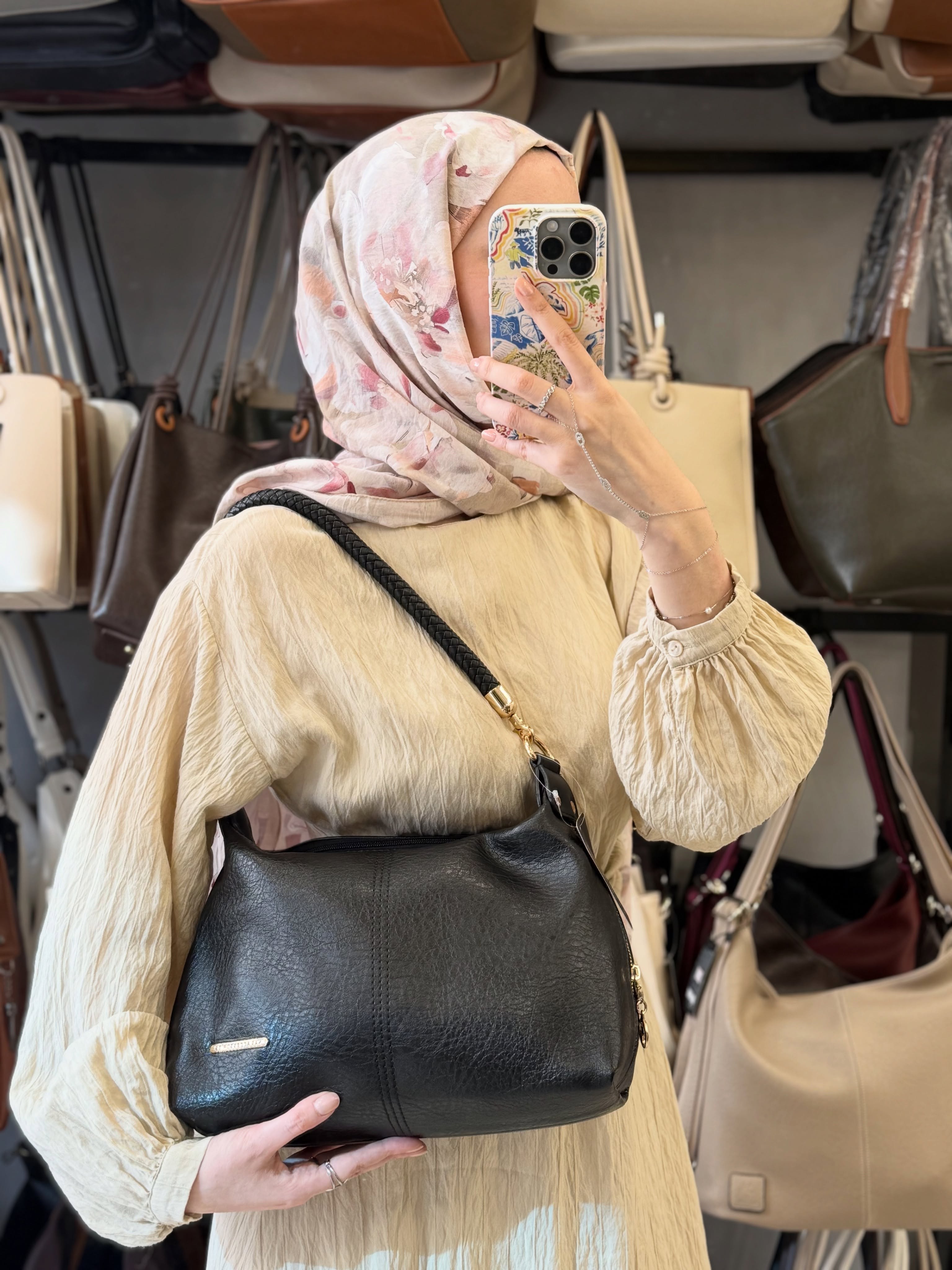 Nas Bag Kadın Siyah Şık Örgülü Askılı Omuz ve Çapraz Çanta - 1515