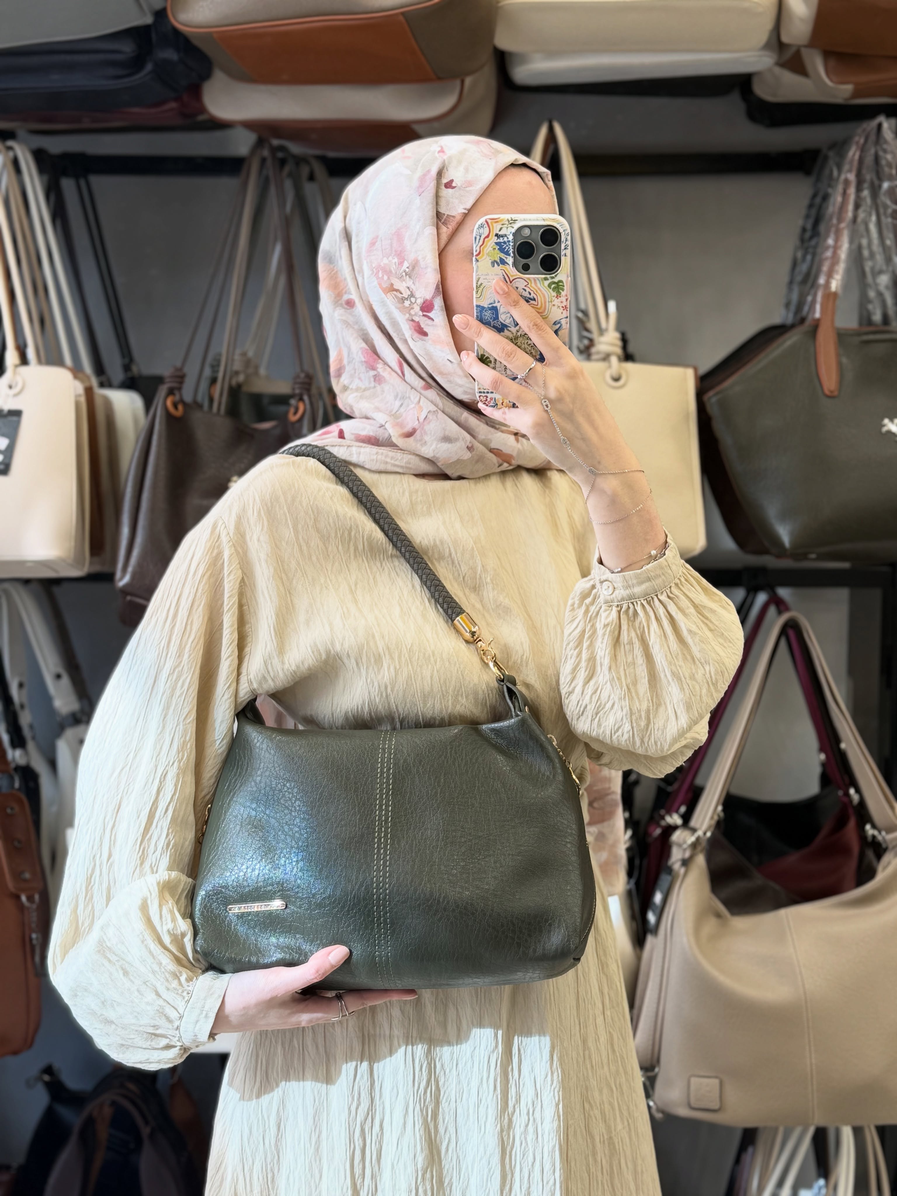 Nas Bag Kadın Yeşil Şık Örgülü Askılı Omuz ve Çapraz Çanta - 1515