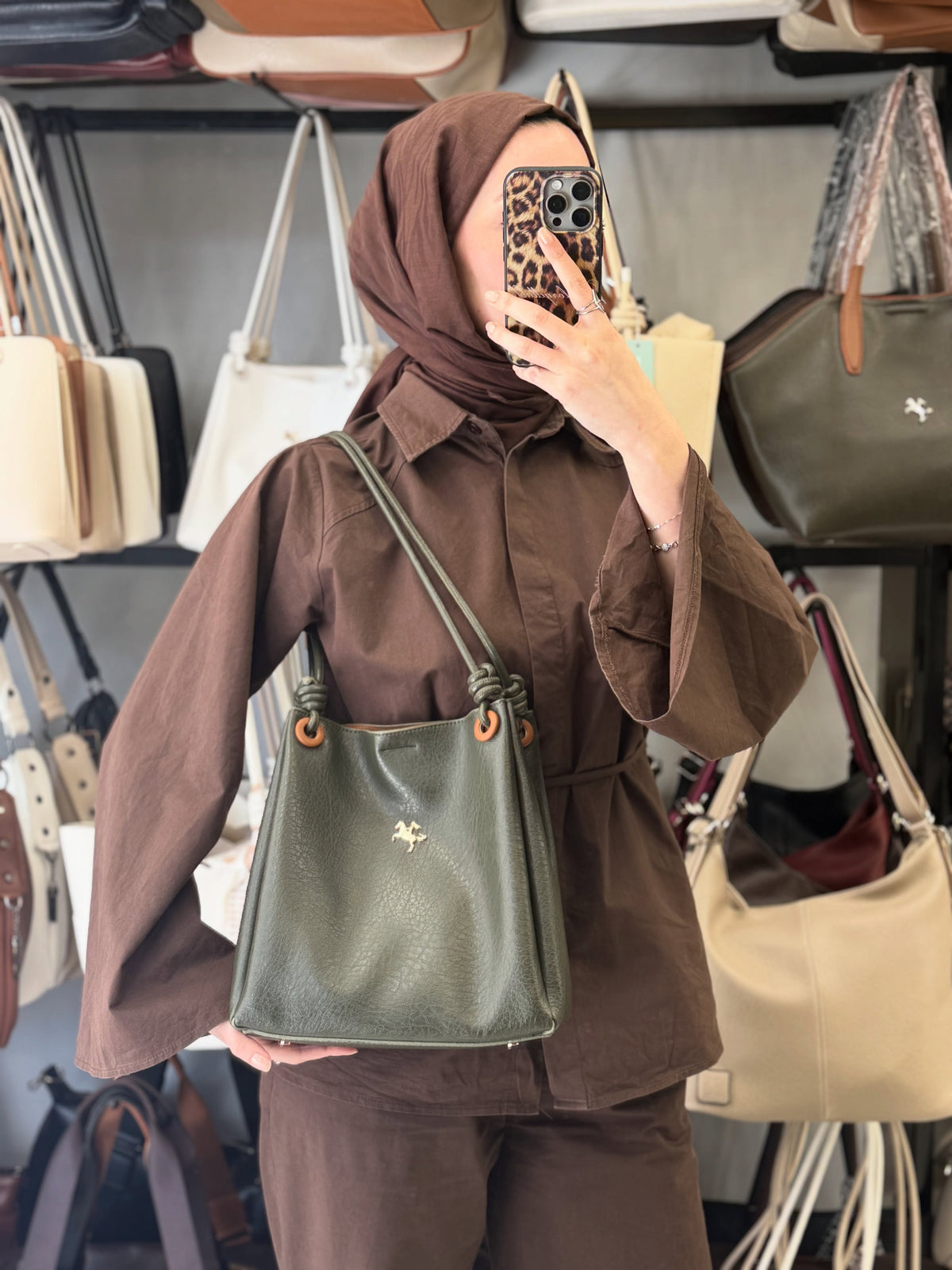 Nas Bag Kadın 2 li Set Haki Omuz ve Çapraz Çanta - 1524