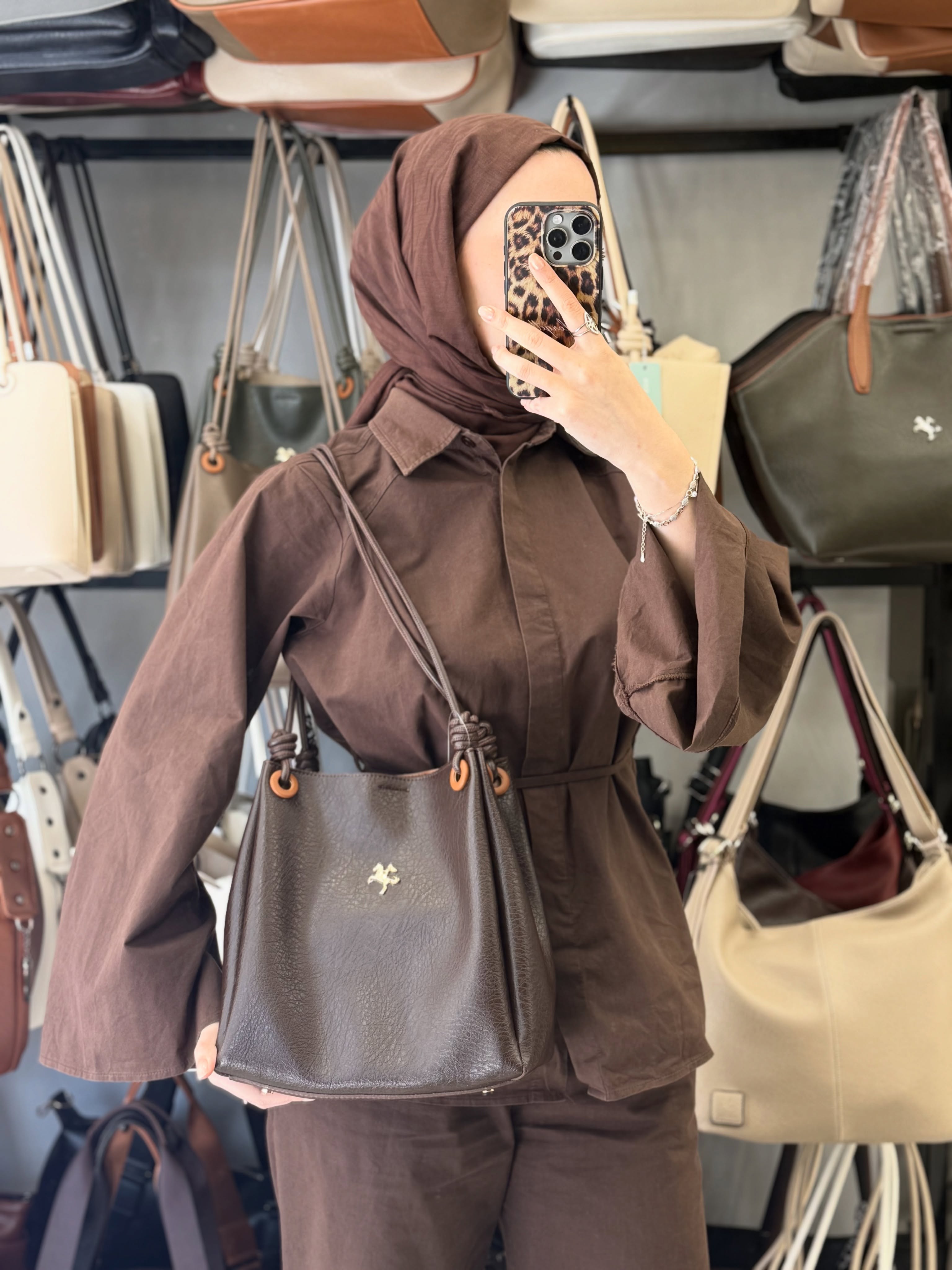 Nas Bag Kadın 2 li Set Kahve-Taba Omuz ve Çapraz Çanta - 1524