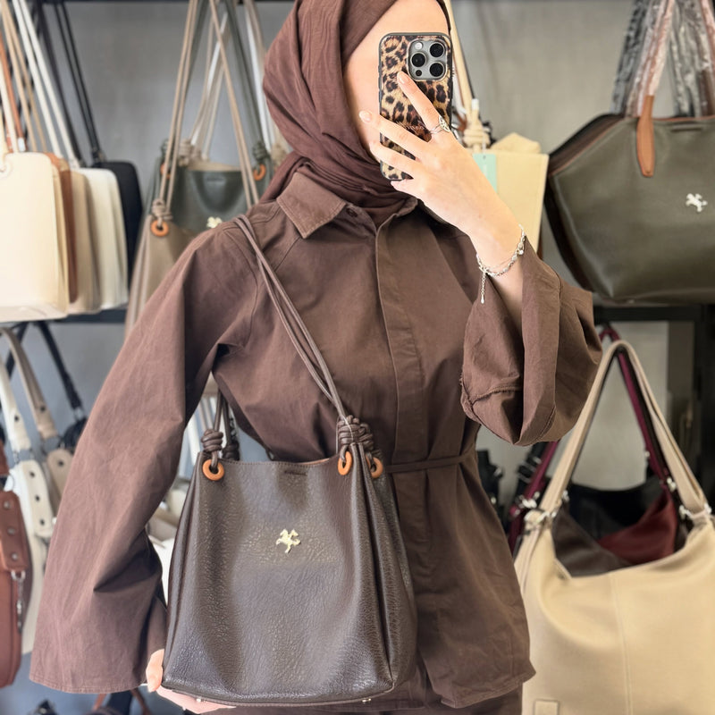 Nas Bag Kadın 2 li Set Kahve-Taba Omuz ve Çapraz Çanta - 1524 - 1