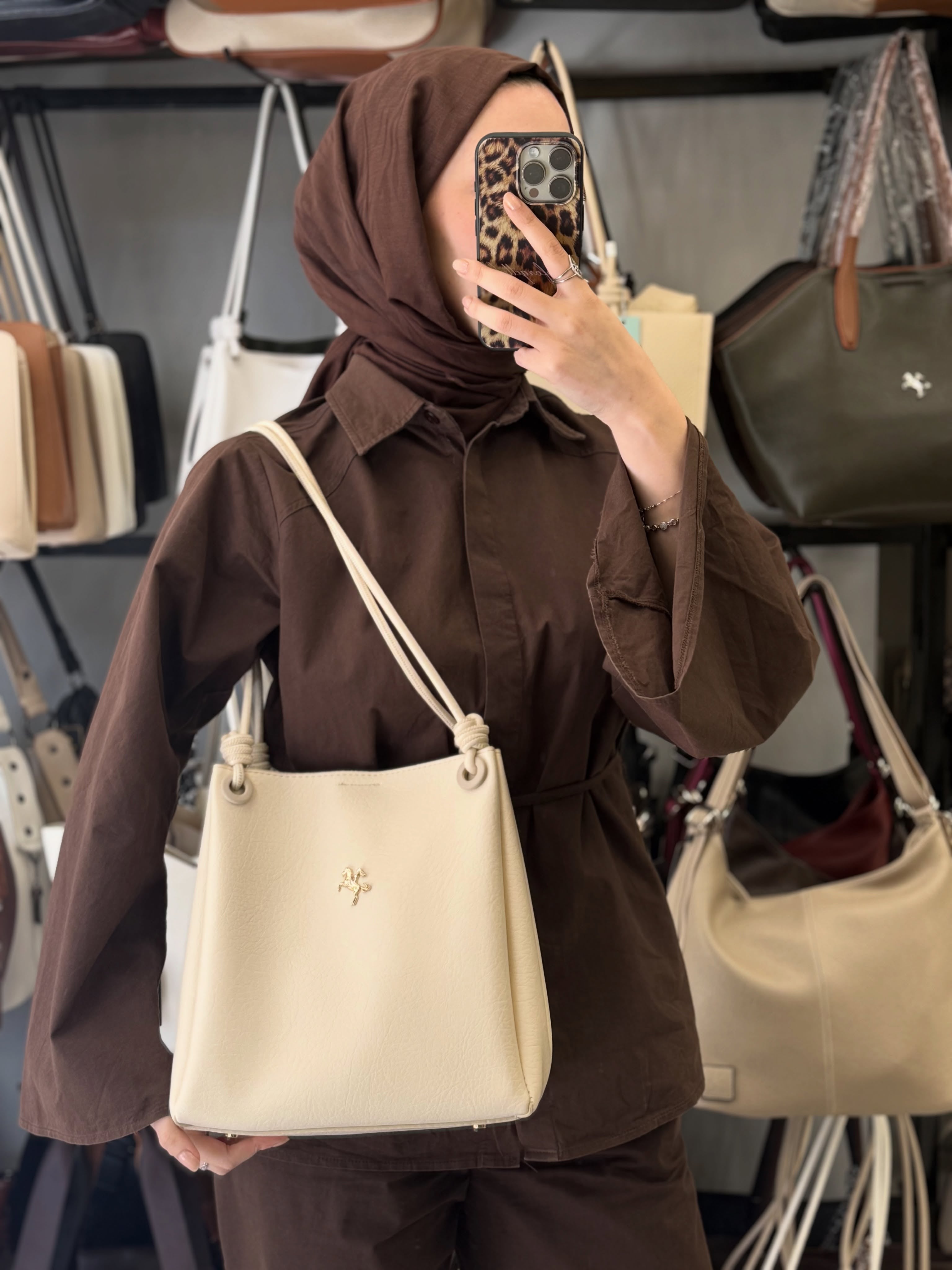 Nas Bag Kadın 2 li Set Krem Omuz ve Çapraz Çanta - 1524