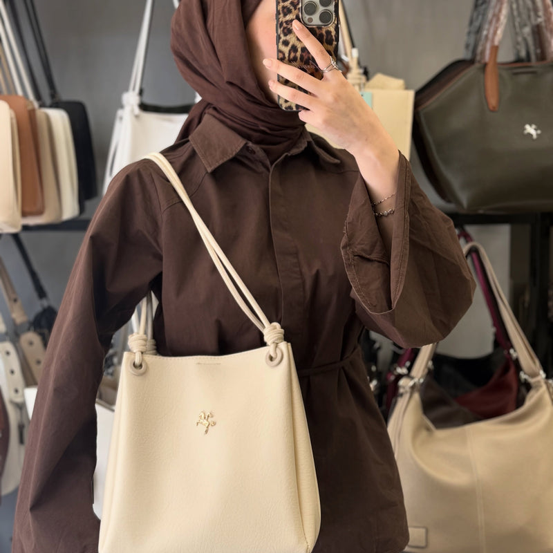 Nas Bag Kadın 2 li Set Krem Omuz ve Çapraz Çanta - 1524 - 50