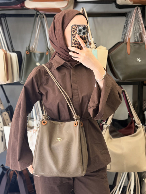 Nas Bag Kadın 2 li Set Vizon-Taba Omuz ve Çapraz Çanta - 1524