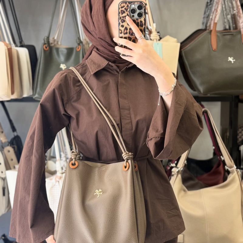 Nas Bag Kadın 2 li Set Vizon-Taba Omuz ve Çapraz Çanta - 1524 - 1