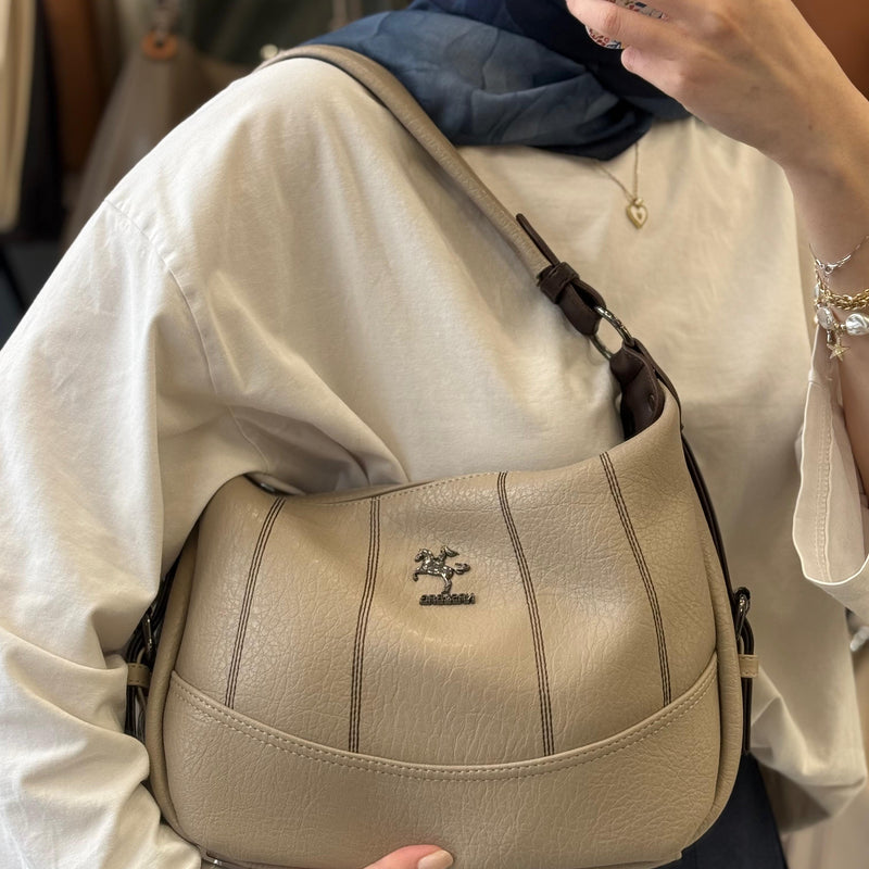 NASBAG Victoria Kumaş Çok Bölmeli Kum Kahve Omuz Çantası - 1530 - 5