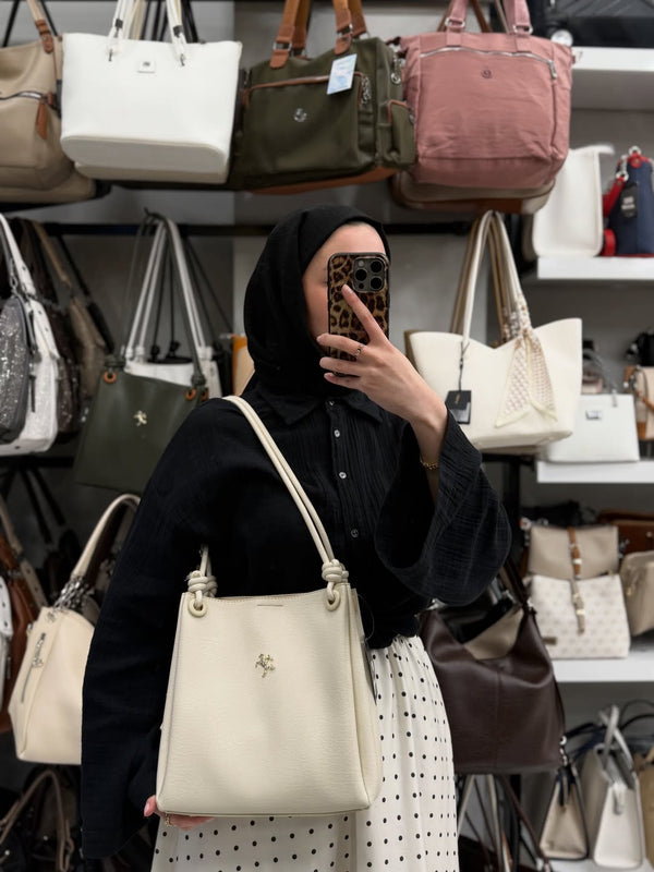 Nas Bag Kadın 2 li Set Krem Omuz ve Çapraz Çanta - 1524