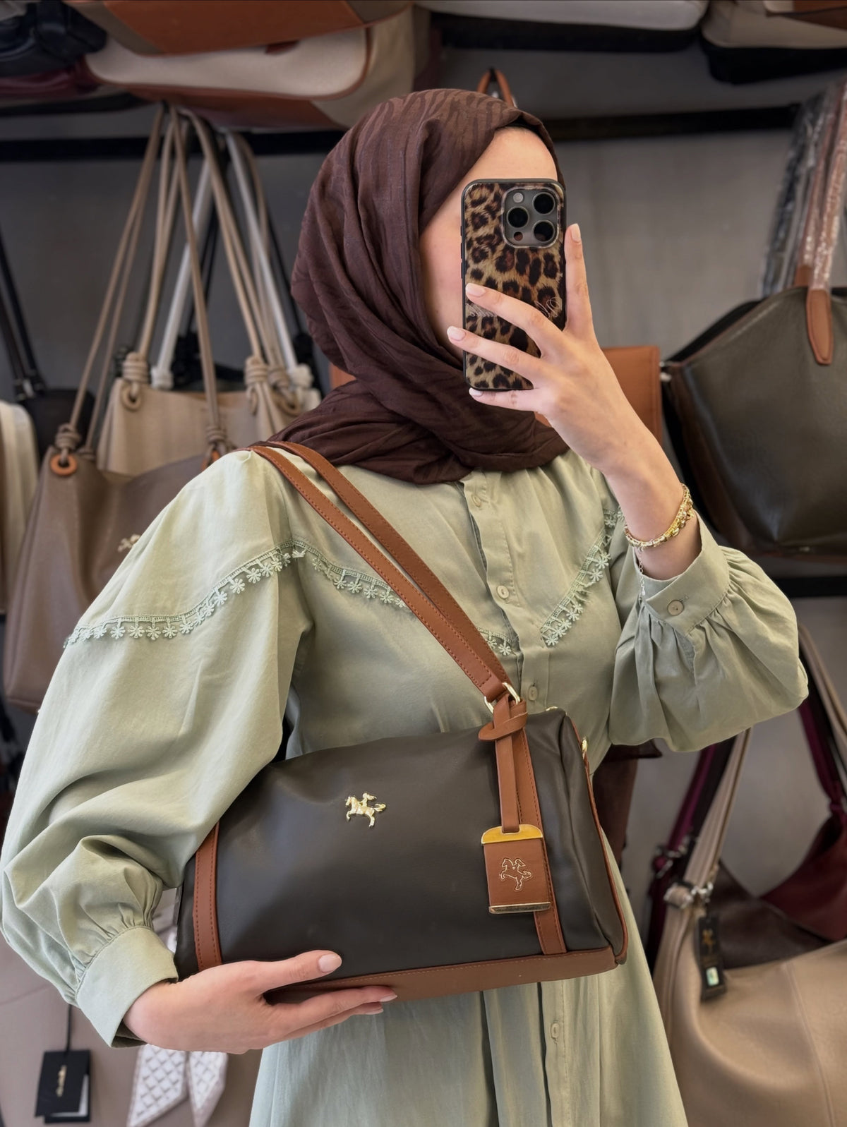 NASBAG Ultra Soft Haki Taba Calven Omuz Çantası - 1538